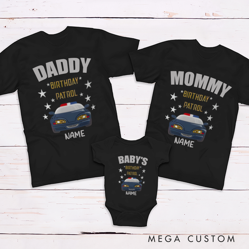 Personalized Birthday Boy Cartoon Police car Design Family Matching Outfit