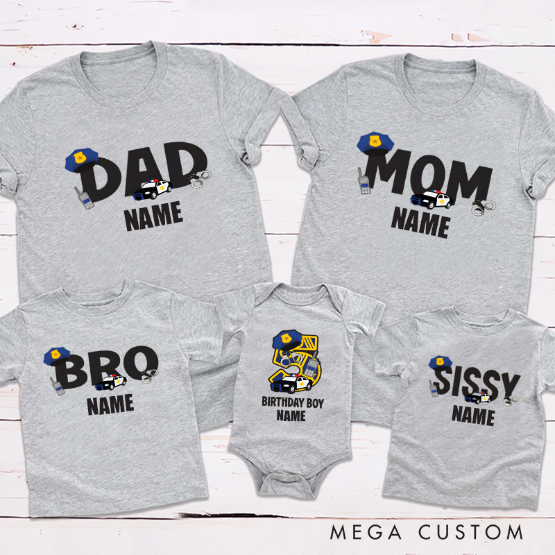 Personalized Police Birthday Boy Cartoon Style Police Design Family Matching Outfit