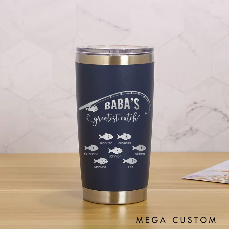 Personalized Greatest Catch Stainless Steel Tumbler with Fish and Fishing Rod design Perfect Gift for Fishing Lover