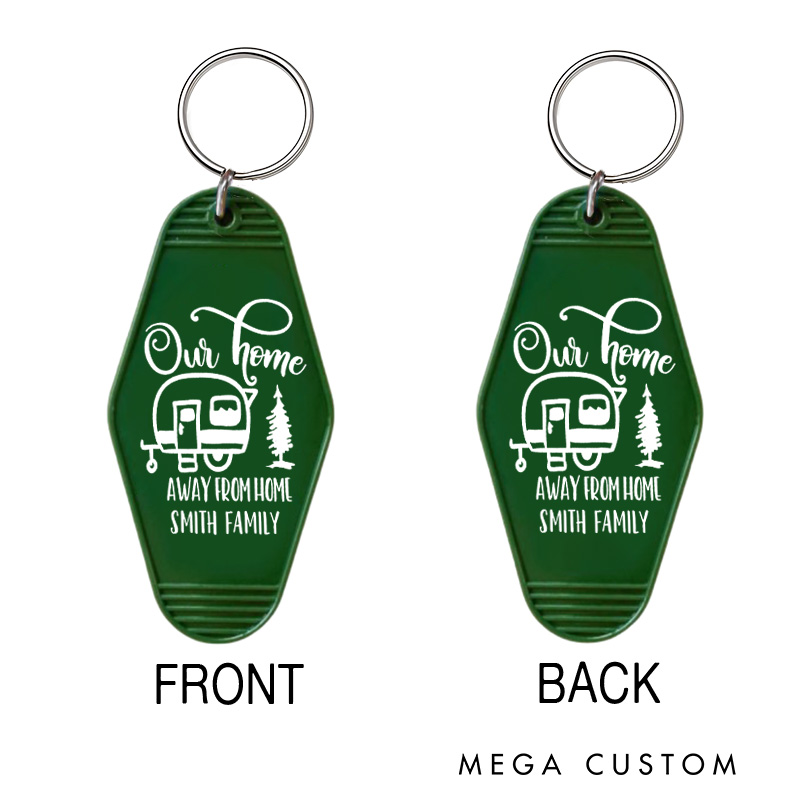 Personalized Our Home Away from Home Keychain Camping Rv Life Lovers Keychain Nature Hiking Lovers Gift