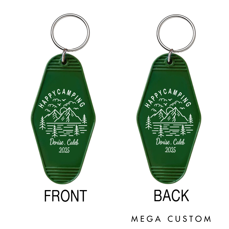 Personalized Happy Camping Keychain Outdoor Adventure Lovers Keychain Nature Hiking Keychain Gift Couple