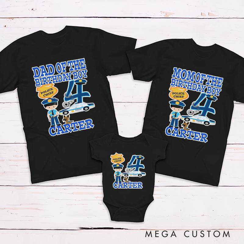 Personalized Police Chief Birthday Boy Cartoon Style Pattern Family Matching Outfit