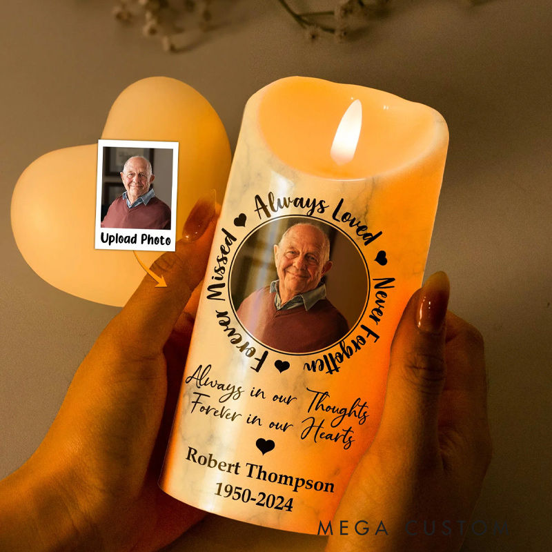 Personalized Photo LED Candle Always Loved Never Forgotten Forever Missed Custom Memory Photo LED Candle