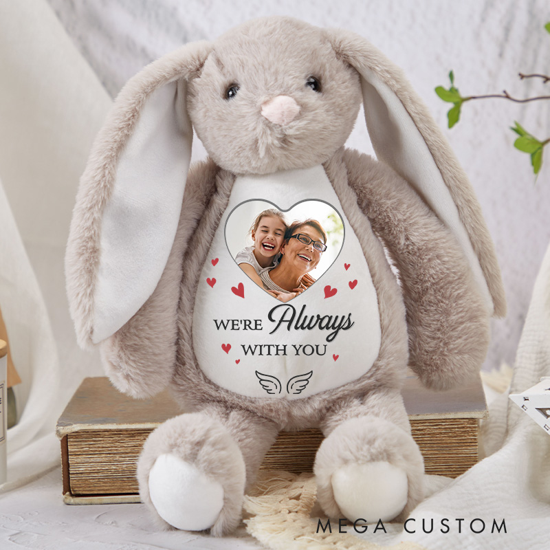 Personalized Memorial Bunny Plush With Custom Photo Remembrance Keepsake We're Always With You