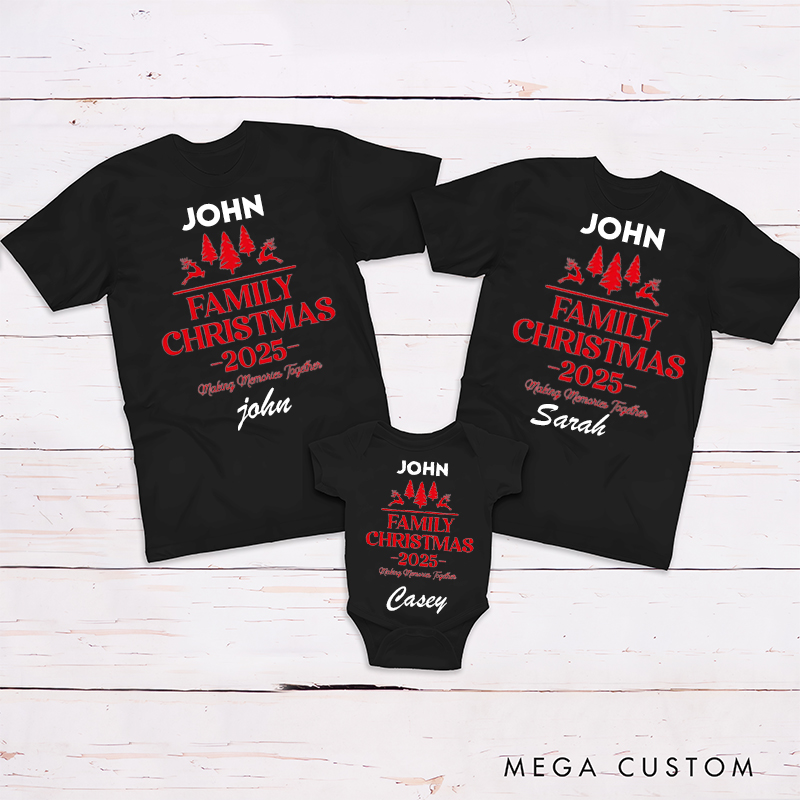 Personalized Family Christmas Tree And Reindeer on Tee Family Matching Outfit