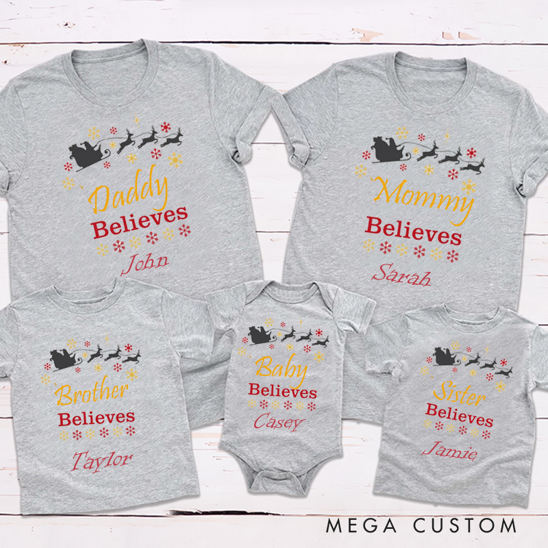 Personalized Christmas Reindeer Pulling a Sleigh Holiday Family Matching Outfit