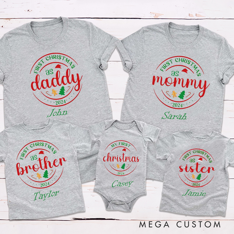 Personalized 1st Christmas Reindeer Theme Holiday Family Matching Outfit