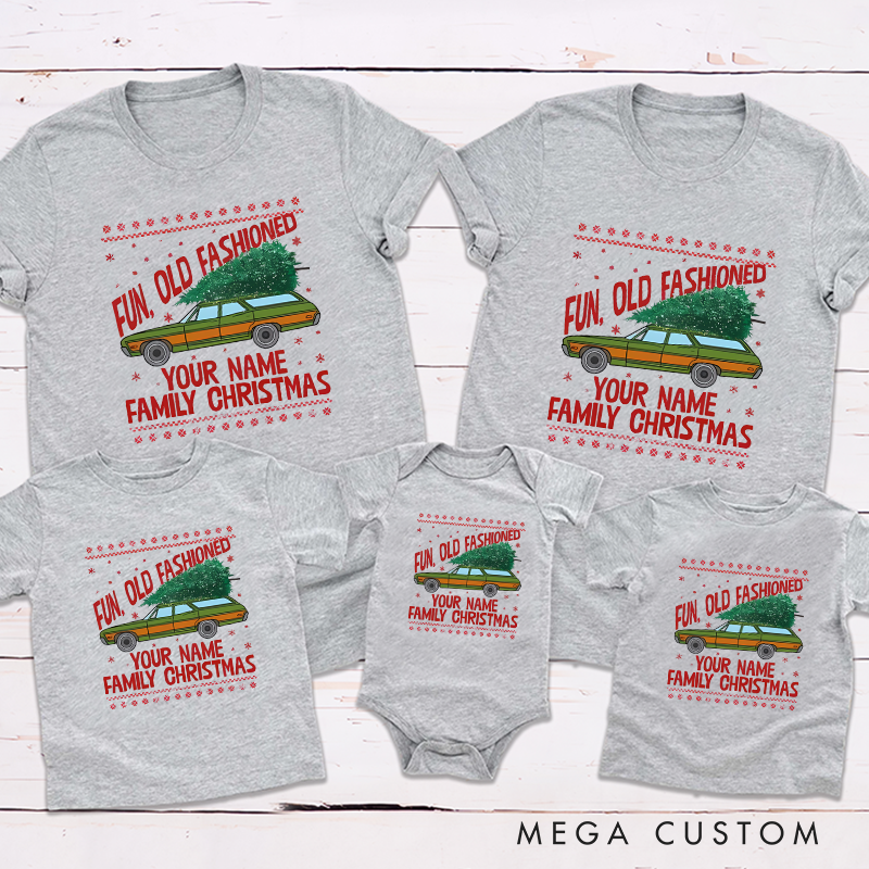 Personalized Fun Old Fashioned Family Christmas with Carrying Tree Design Family Matching Outfit
