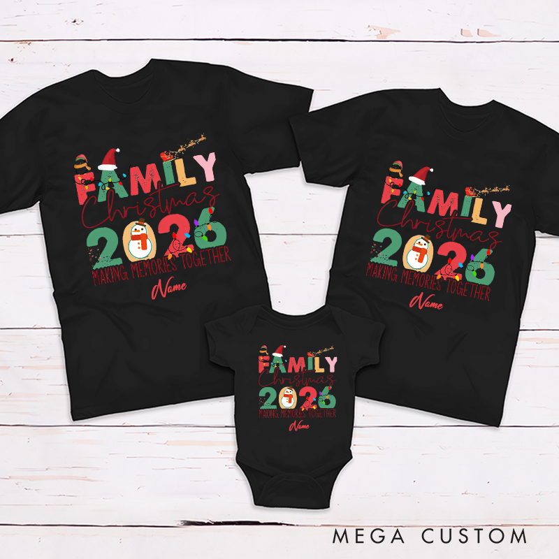 Personalized Making Memories Together Snowman and Penguin Pattern Design Family Matching Outfit