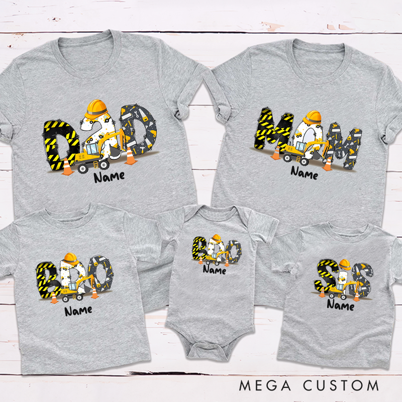 Personalized Family Construction Birthday Shirt Custom Excavator Mom Dad Brother Sister Family Matching Outfit