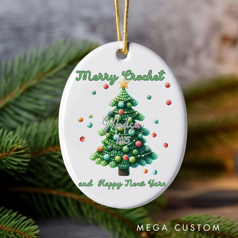 Personalized Merry Crochet and Happy New Yarn Christmas Ornament Gift for Crocheting Lovers Christmas Decoration