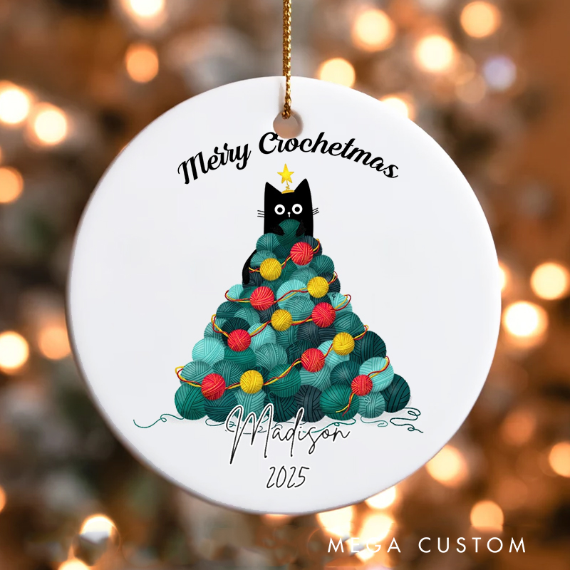 Personalized Merry Crochetmas Christmas Ornament Gift for Crocheting Lovers Christmas Decoration for Cat Lovers