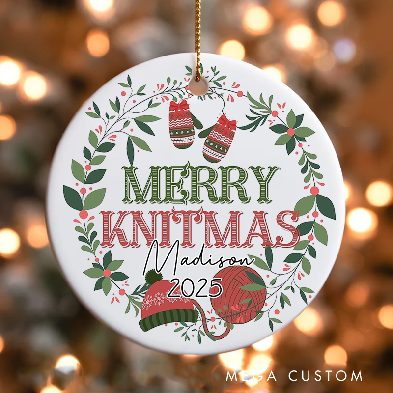 Personalized Merry Knitmas Christmas Ornament Gift for Knitting Lovers Christmas Decoration for Knitters