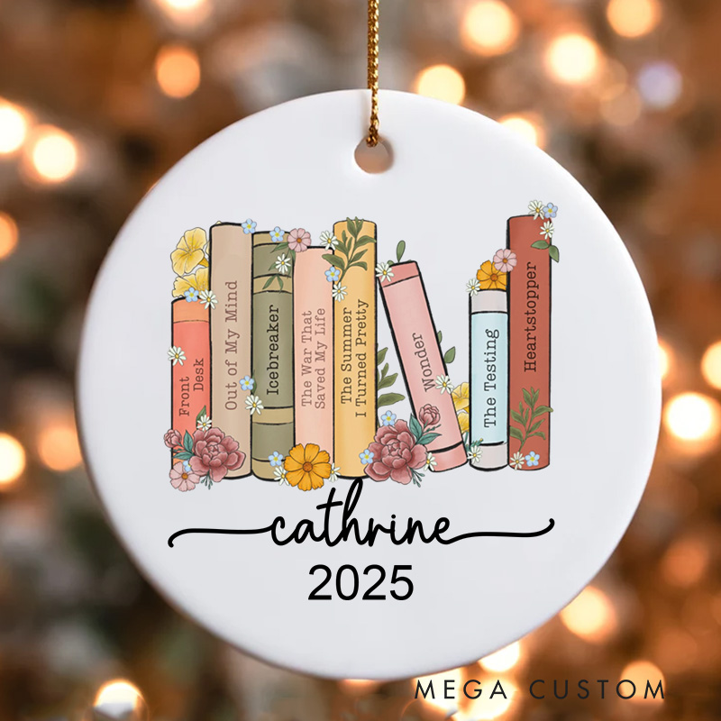 Personalized Bookshelf Christmas Ornament Custom Books and Flowers Ornament with Name Xmas Tree Decor for Book Lovers Gift 2025 Xmas Gift