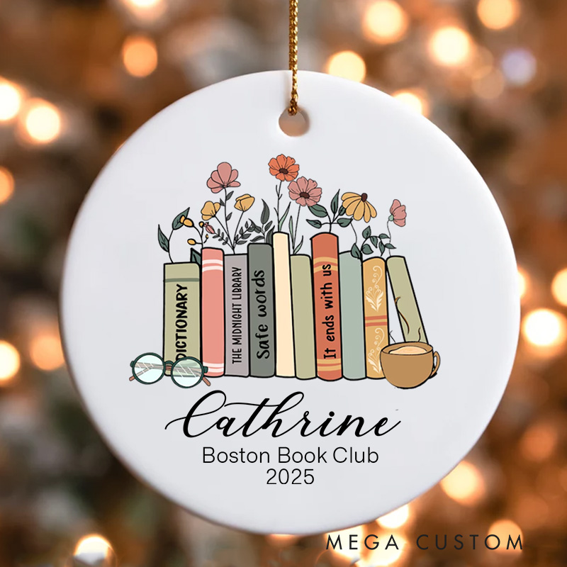 Personalized Book Club Christmas Ornament Custom Books and Coffee Ornament with Name Xmas Tree Decor for Book Lovers Gift 2025 Xmas Gift