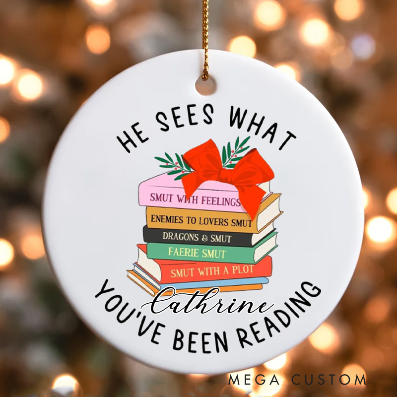 Personalized He Sees What You've Been Reading Christmas Ornament Custom 2025 TBR List Xmas Tree Decor for Book Lovers Gift 2025 Christmas Gift