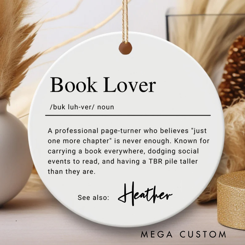 Personalized Book Lover Keepsake Christmas Ornament Ceramic Name Definition Ornament Holiday Decor for Book Lovers Gift Bookish Gift Librarian Gift