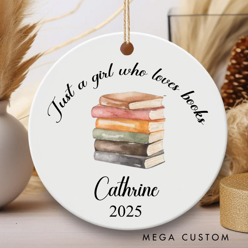 Personalized Just a Girl Who Loves Books Christmas Ornament Custom Book Ornament Holiday Decor for Book Lovers Gift Librarian Gift