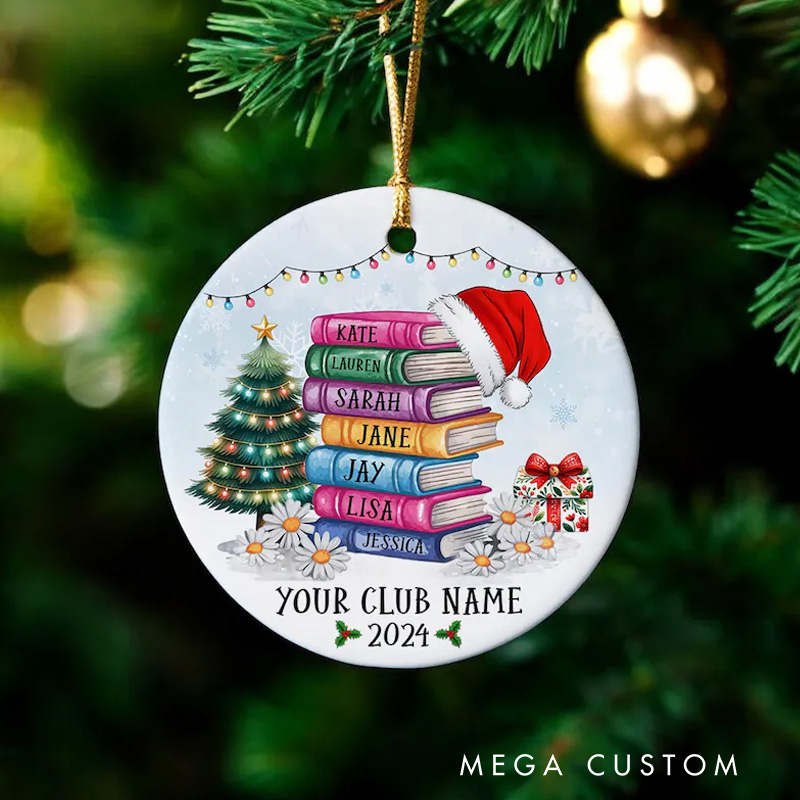 Personalized Book Club Christmas Ornament Book Ornament with Name Holiday Decor for Book Lovers Gift Reader Gift Librarian Gift