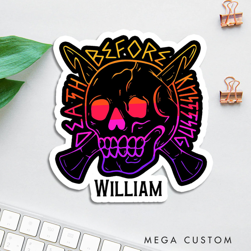 Personalized Death before Knitting Sticker Halloween Crochet Lovers Sticker Crocheter Gift Skull Sticker
