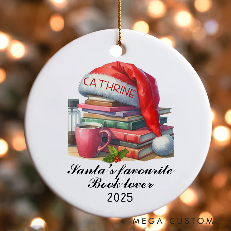 Personalized Santa's Favorite Book Lover Christmas Ornament Name Bookish Ornament Holiday Decor for Book Lovers Gift Librarian Gift