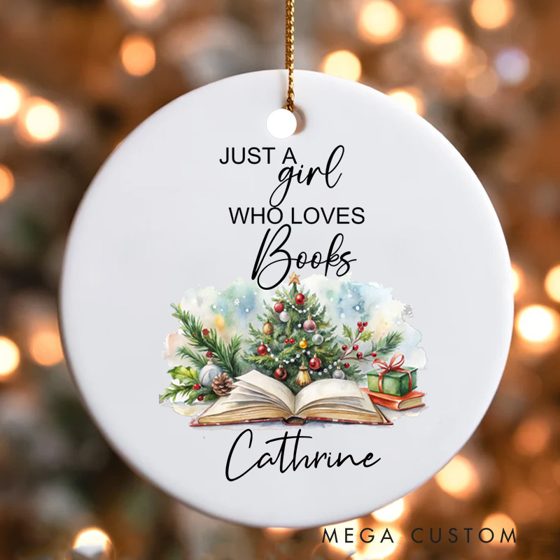 Personalized Just a Girl Who Loves Books Christmas Ornament Book Club Ornament for Bookworm Holiday Decor for Book Lovers Gift Librarian Gift