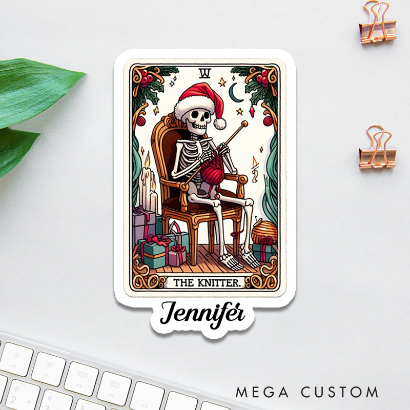 Personalized The Knitter Tarot Sticker Christmas Knitting Lovers Sticker Knitter Gift Yarn Lover Sticker