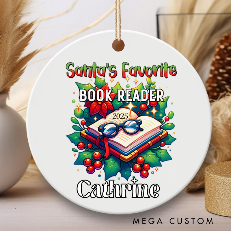 Personalized Santa's Favorite Book Reader 2025 Christmas Bookish Holiday Ornament Holiday Decor for Book Lovers Gift Librarian Gift