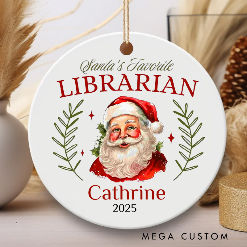 Personalized Santa's Favorite Librarian Christmas Ornament Vintage-Style Ornament Name Bookish Ornaments for Book Lovers Gift Librarian Gift
