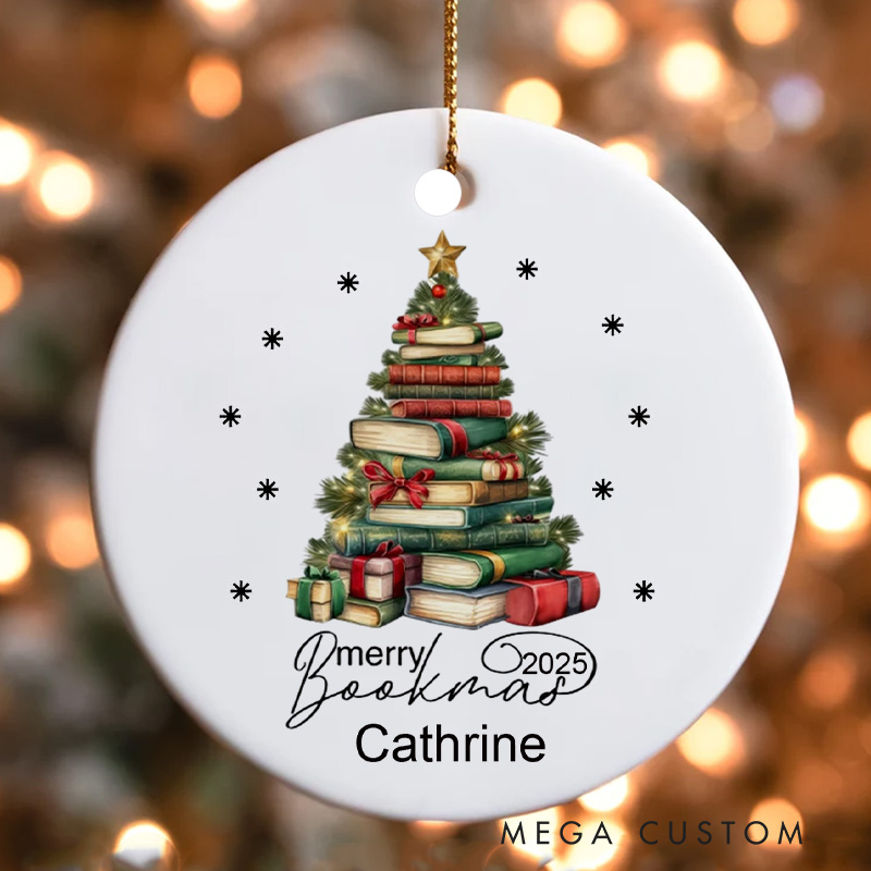 Personalized Books Xmas Tree Christmas Ornament Book Club Ornament with Name Bookish Ornaments for Book Lovers Gift Reading Lover Gift