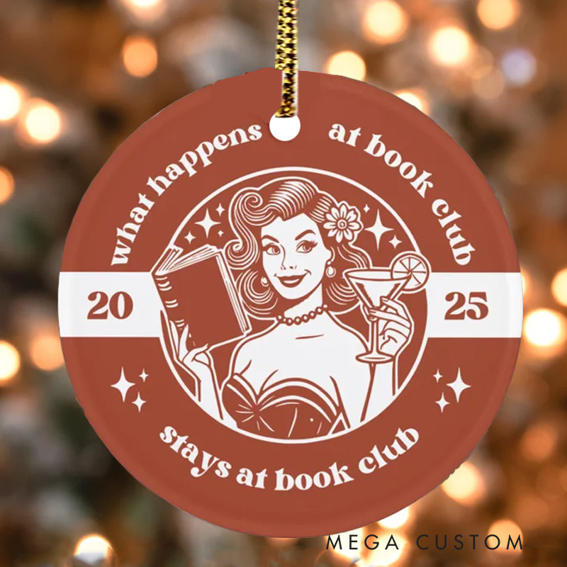 Personalized What Happens at Book Club Christmas Ornament Retro Book Club Ornament with Name Bookish Ornaments for Book Lovers Gift Librarian Gift