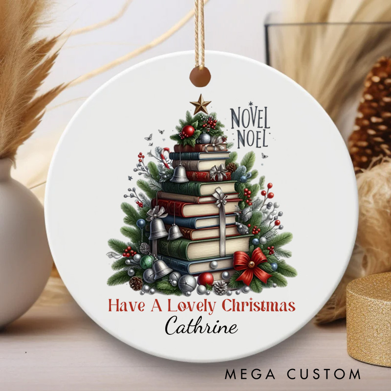 Personalized Novel Noel Christmas Ornament Book Club Ornament with Name Bookish Hanging Ornaments for Book Lovers Gift Librarian Gift