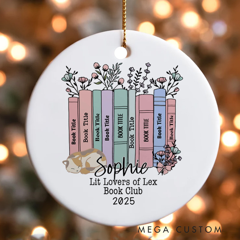 Personalized Book Club Christmas Ornament Flower Book Ornament Bookish Ornament Holiday Decor for Book Lover Gift Librarian Gift