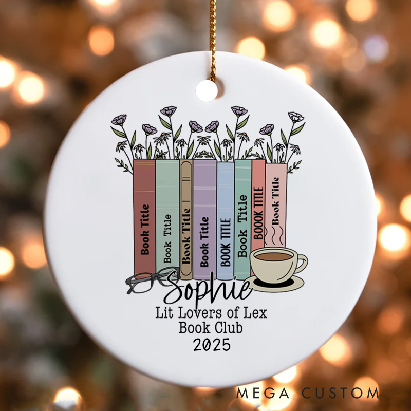 Personalized Lit Book Club Christmas Ornament Name Flower Book Ornament Bookish Ornament Holiday Decor for Book Lover Gift Librarian Gift
