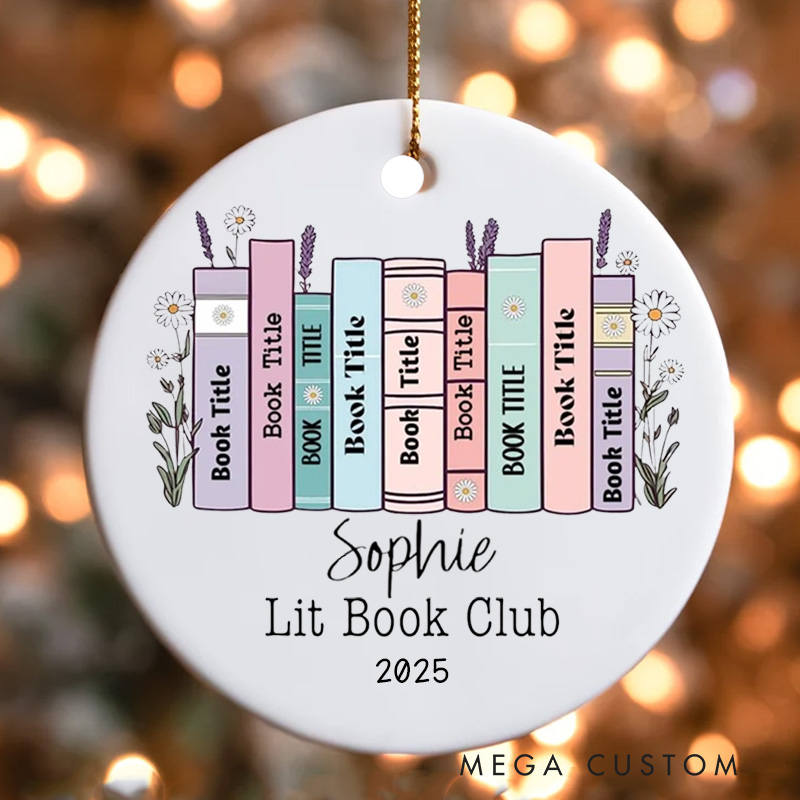 Personalized Flower Book Club Christmas Ornament Name Lit Book Club Ornament for Reader Gift Book Lovers Gift Librarian Gift