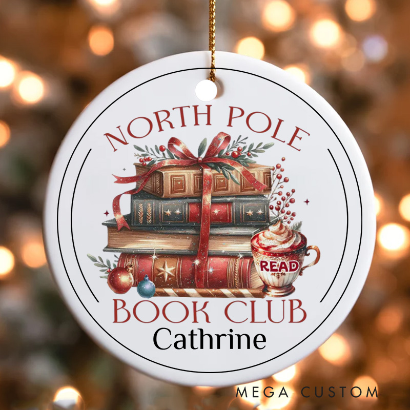 Personalized North Pole Book Club Christmas Ornament Book and Coffee Ornament Bookish Ornament Holiday Decor for Book Lover Gift Librarian Gift