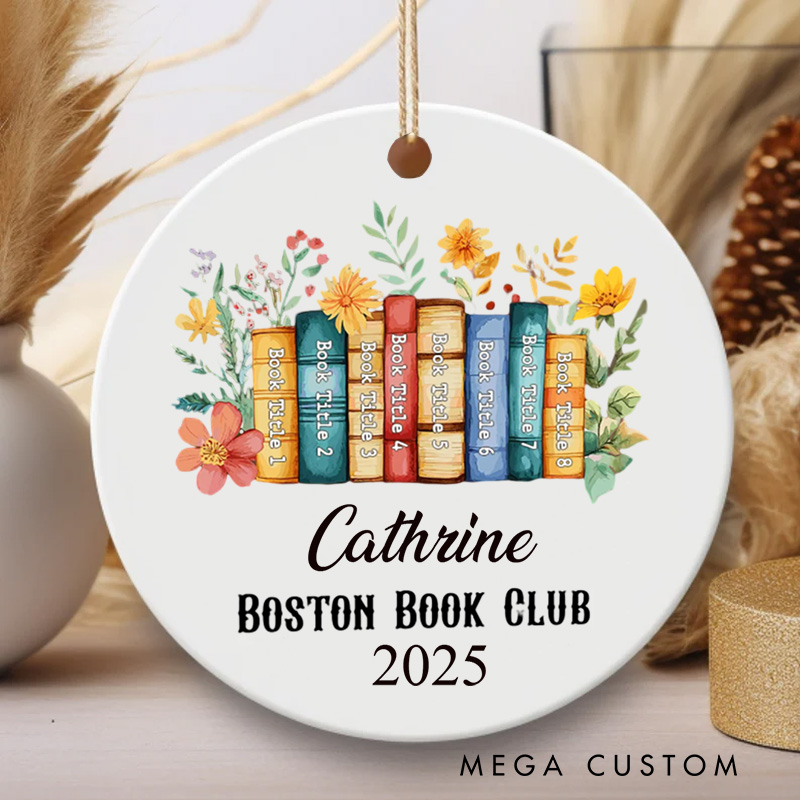 Personalized Reading Book Club Christmas Ornament Ceramic Book and Flower Ornament Bookish Ornament for Book Lover Gift Librarian Gift