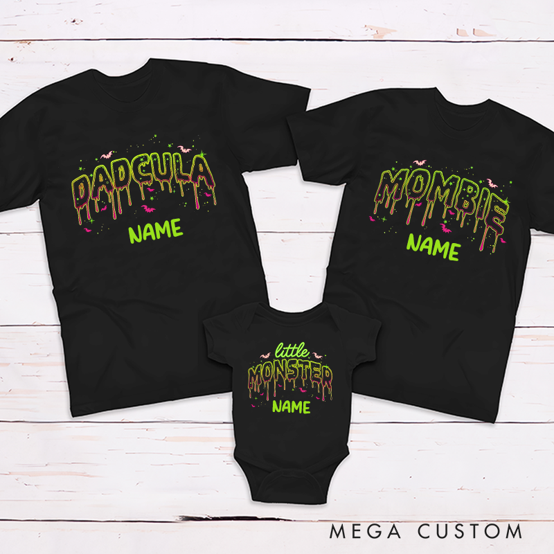 Personalized Halloween Mombie Dadcula Little Monster Artistic Font Design Family Matching Outfit