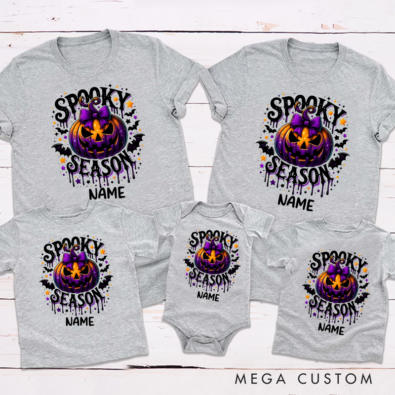 Personalized Spooky Season Bow Pumpkin Bats Design Family Matching Outfit