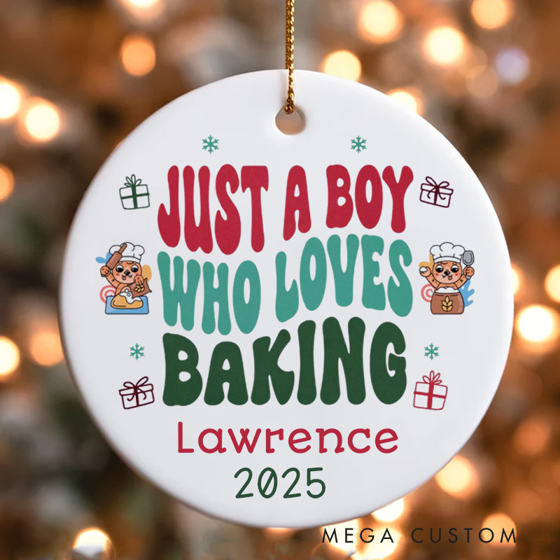 Personalized Just a Boy Who Loves Baking Christmas Ornament Custom Young Baker Ornament with Name Holiday Decor for Baking Lover Gift