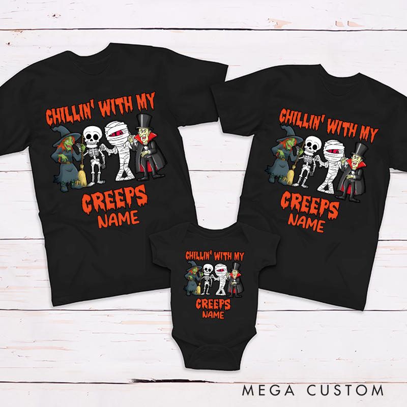 Personalized Halloween Monster Family Party Witches Skeletons Vampires Mummies Design Family Matching Outfit