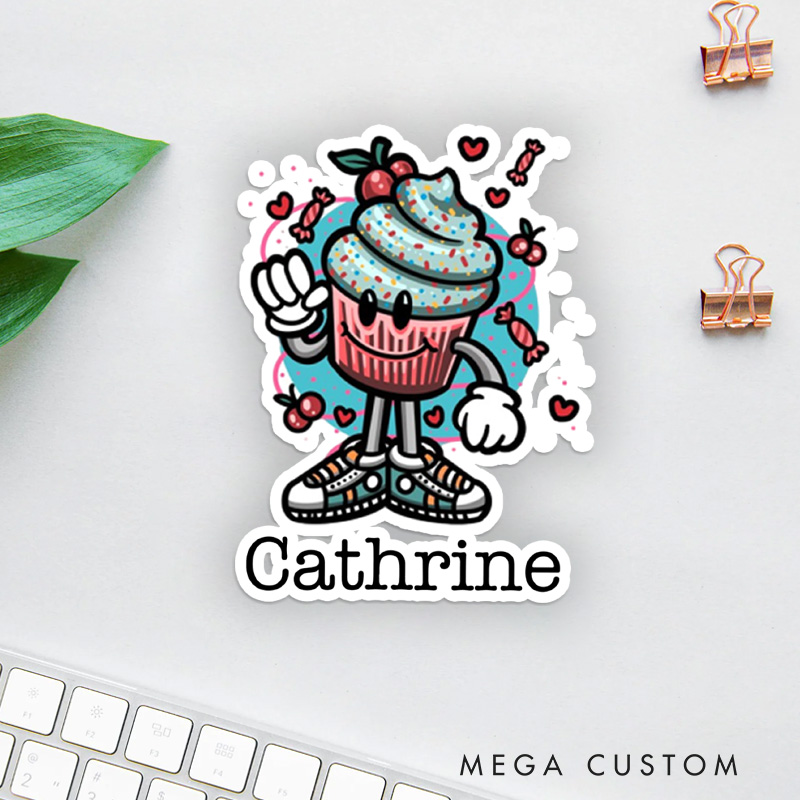 Personalized Kawaii Cupcake Baking Sticker Baking Lover Stickers with Name Kawaii Cupcake Stickers Gift Baking Lover Gift