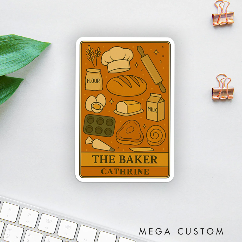 Personalized the Baker Tarot Card Sticker Baking Lover Stickers with Name Whimsical Baking Stickers Gift Baking Lover Gift