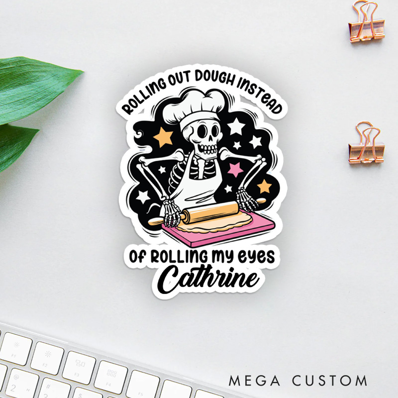 Personalized Just Doughing Through a Rough Patch Sticker Halloween Bread Maker Stickers with Name Skeleton Baker Sticker for Baking Lover Gift
