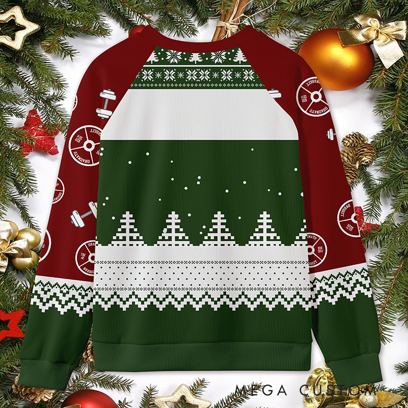 Personalized Xmas Barbell Ugly Sweater Custom Festive Holiday Sweatshirt Funny Christmas Party Outfit for Gym Lovers