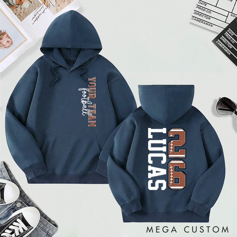Personalized Football Hoodie with Custom Team Name, Player Name, and Number Design
