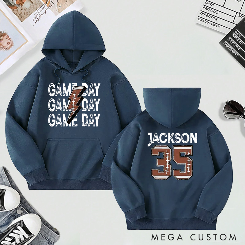 Personalized "Game Day" Football Hoodie with Custom Name and Number Design