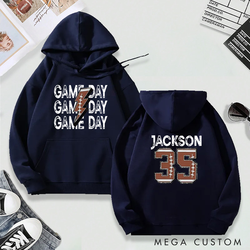 Personalized "Game Day" Football Hoodie with Custom Name and Number Design
