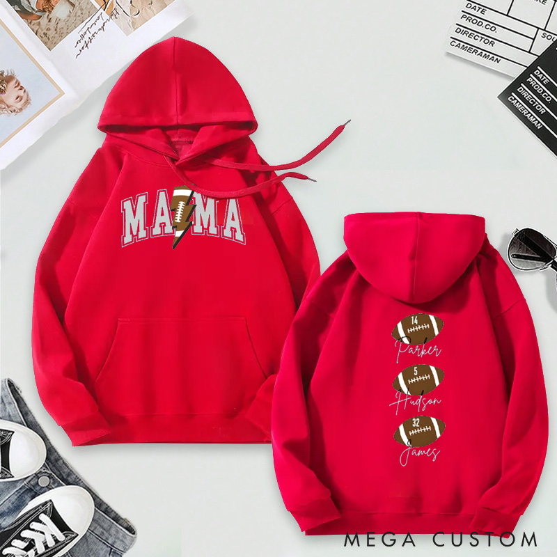 Personalized "Mama" Football Hoodie with Custom Names and Numbers Design