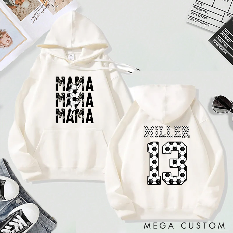 Personalized "Mama" Soccer Hoodie with Custom Name and Number Design